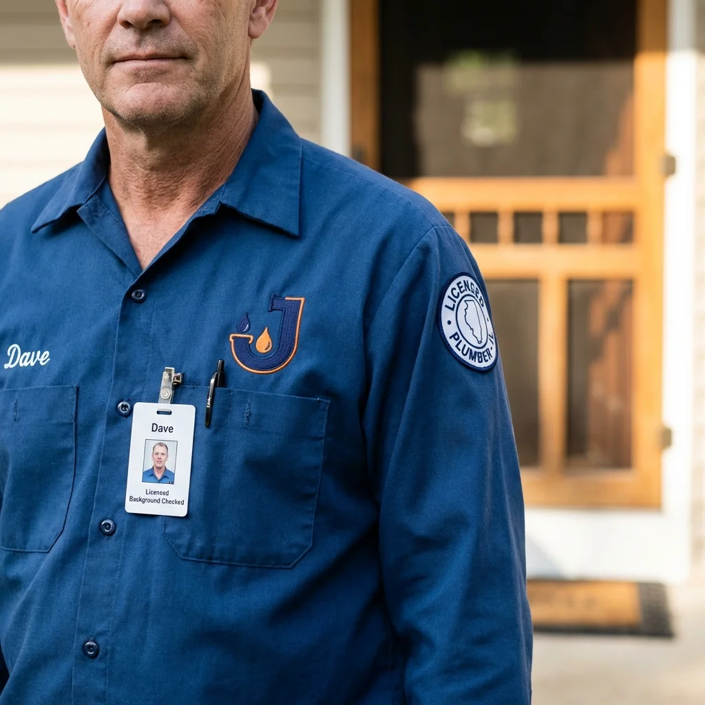 Licensed plumber showing ID badge in San Joaquin, CA