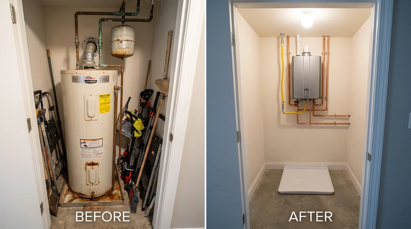 Tank water heater versus wall-mounted tankless unit comparison for San Joaquin, CA homeowners
