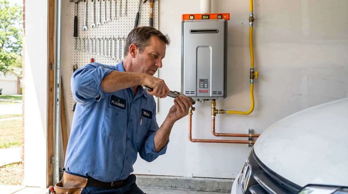 Tankless water heater installation by a Johns Plumbing LLC plumber in San Joaquin